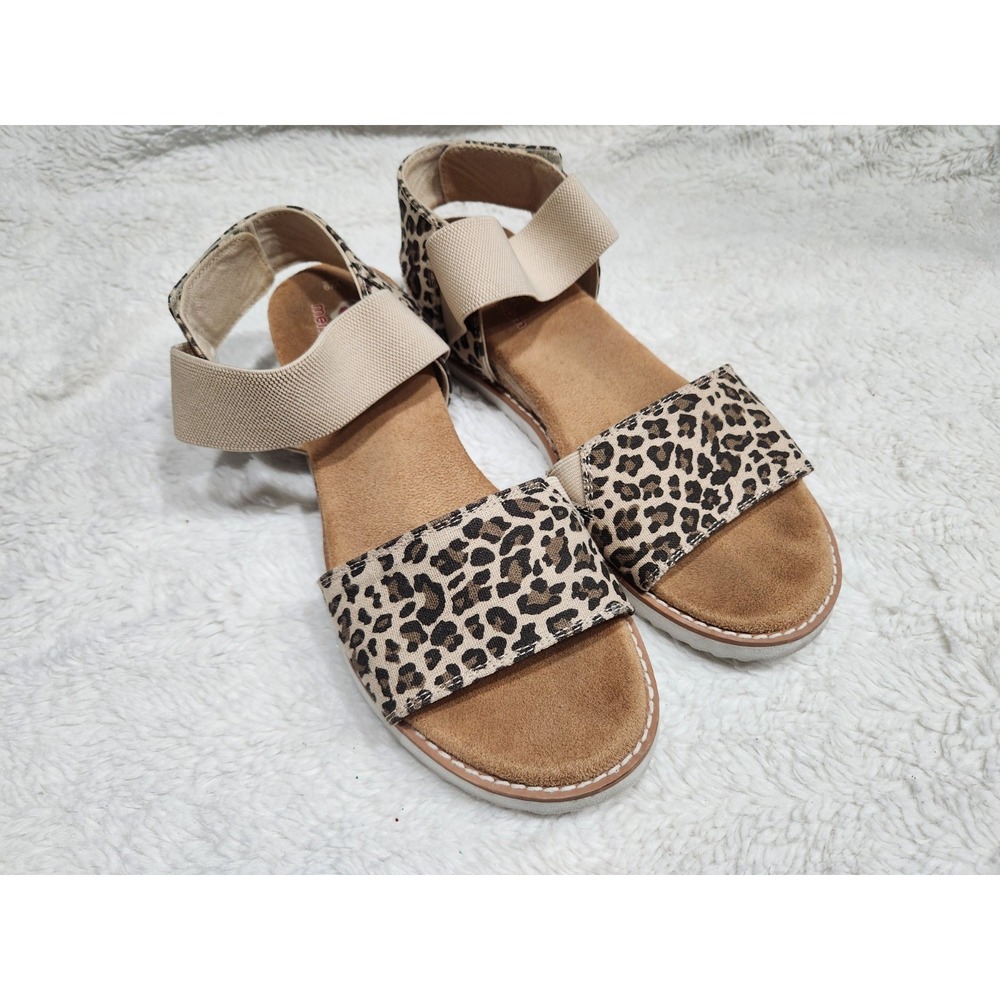 BOBS from Skechers Women's Leopard Print Elastic Strap Memory Foam Sandals Size